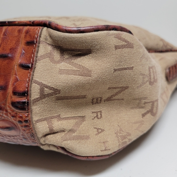 Brahmin Monogram Tan And Brown Canvas Croc Leather Shoulder Bag. - Picture 9 of 16